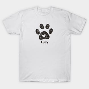 Lucy name made of hand drawn paw prints T-Shirt